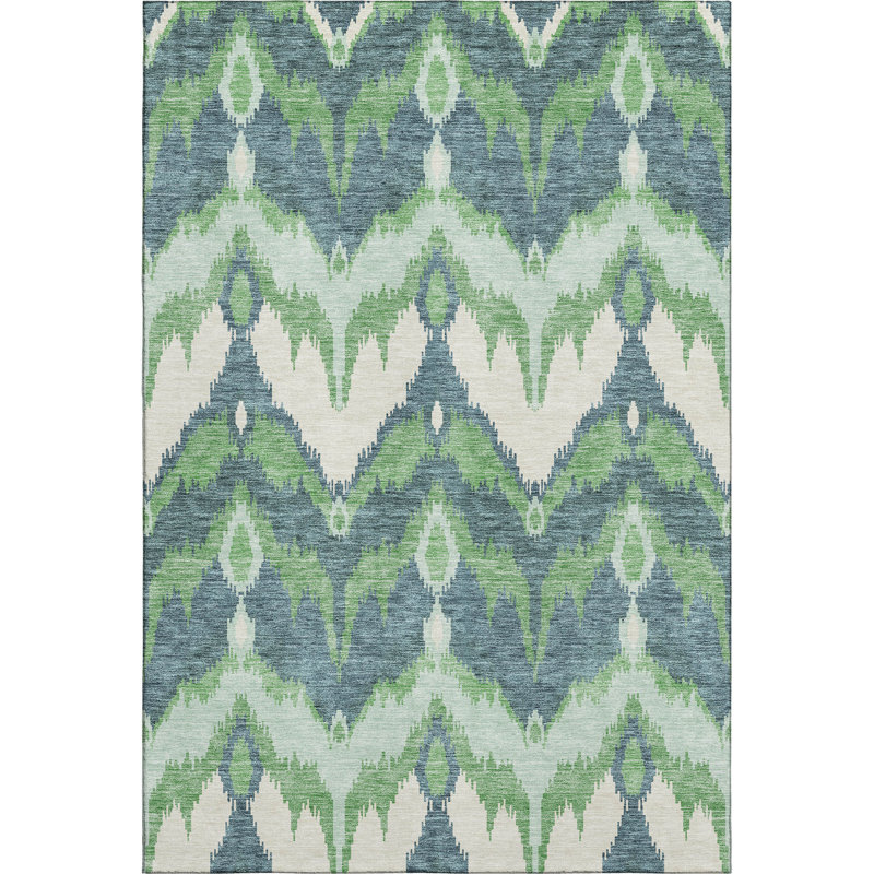 Premium Machine Washable Prisco Green Rug, Rectangle 2'6" x 3'10"