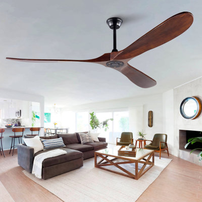 72-Inch Solid Wood Outdoor Ceiling Fan, Three-Blade, Lightless, Walnut Finish, Suitable For Patios, Living Rooms, Bedrooms, And Porches, Includes Remote Control