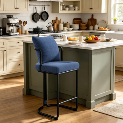 Tabouret de bar 26 po avec dossier et structure en métal, chaises de bar rembourrées modernes pour îlot de cuisine 26 po