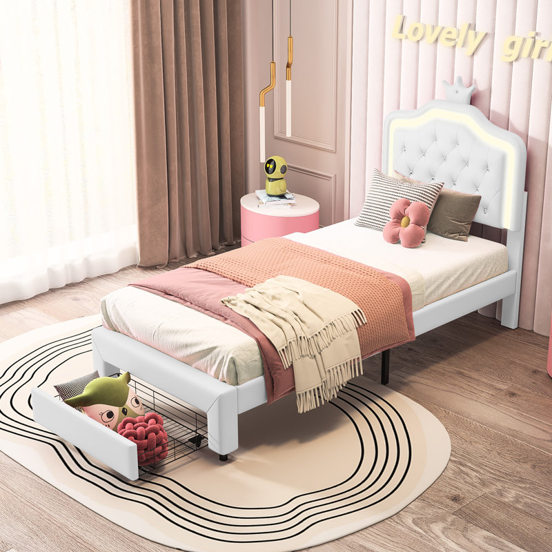 Upholstered Storage Bed, European Single (90 x 200 cm), White