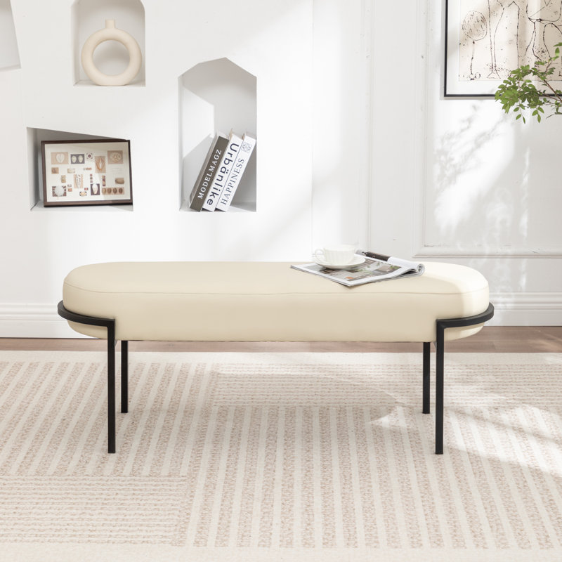 Banc rembourré Janeesha Boucle, Crème, crème