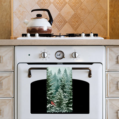  Essuie-tout de Noël en microfibre, linges à vaisselle réutilisables absorbants, décoratifs résistants à la décoloration, 16 po x 24 po, forêt de cerfs verts d'hiver