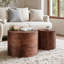 Table basse gigogne brune rustique en deux pièces avec plateau à souche sans outils à grain naturel pour salon de campagne moderne