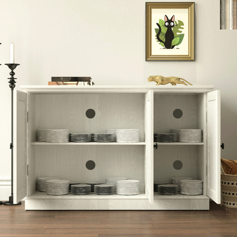 Buffet de 45,28 po avec portes en miroir en acrylique et tablettes intérieures réglables pour la salle à manger Espaces de vie - Design moderne