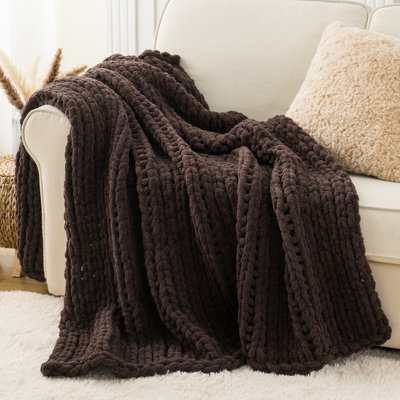 Chunky Knit Throw Blanket,Soft And Thick Chenille Throw Blanket, 50"X60" Handmade Cable Knit Crochet Blanket