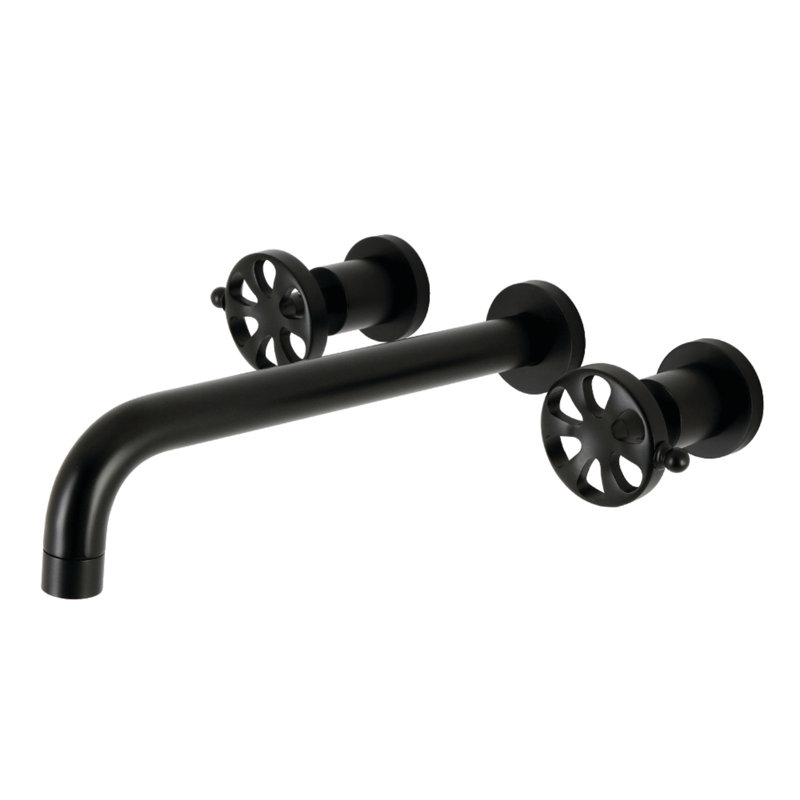 Kingston Brass Manhattan Two-Handle 3-Hole Wall Mount Roman Tub Faucet, Matte Black, Wheel
