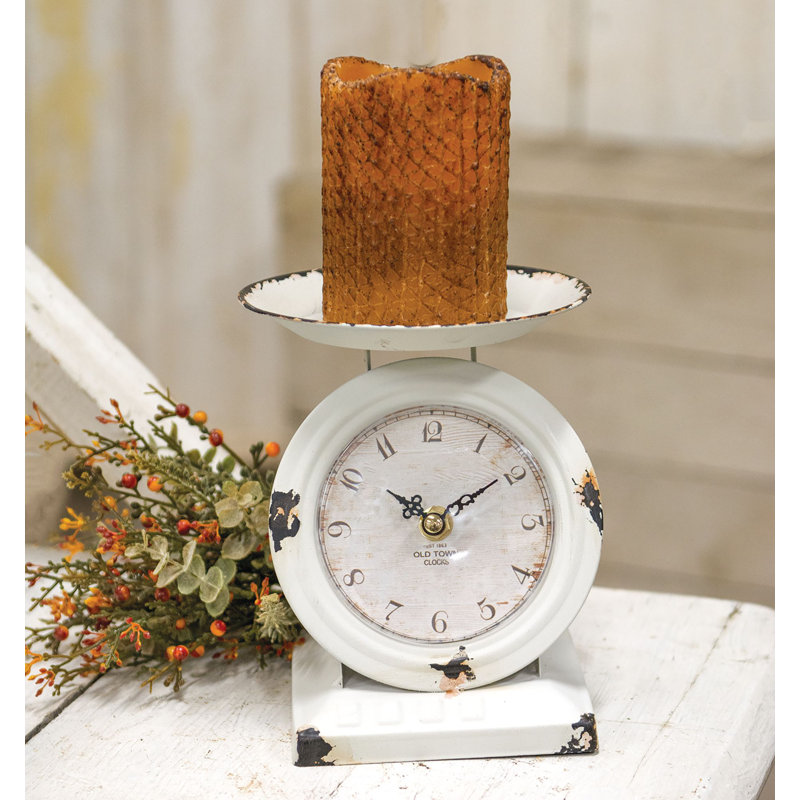 Horloge de table analogique en métal, Blanc