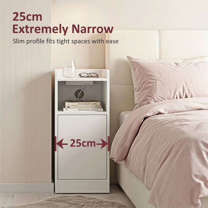 25 cm W Particle Board Bedside Table, White