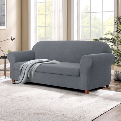 Housse de canapé en jacquard 2 pièces, housse extensible en polyester spandex pour le salon, protection facile à installer et lavable (canapé, gris clair)