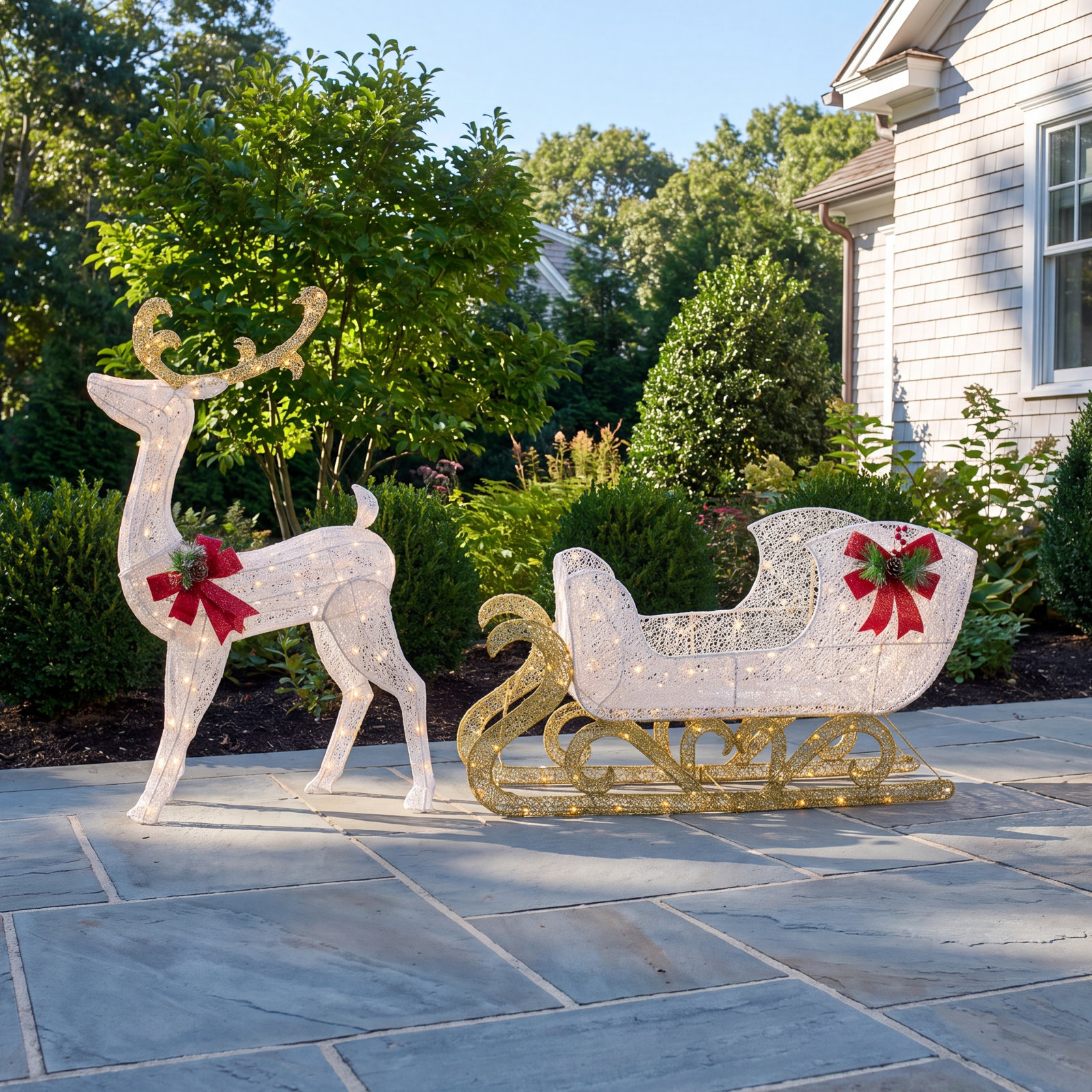48" LED Lighted Reindeer and Sleigh Set