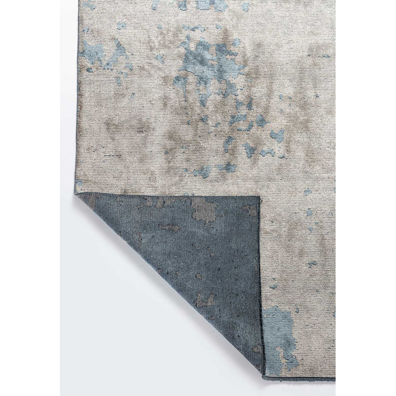 Rapture Abstract Cotton Gray/Blue Area Rug, Rectangle 7'10" x 9'10"