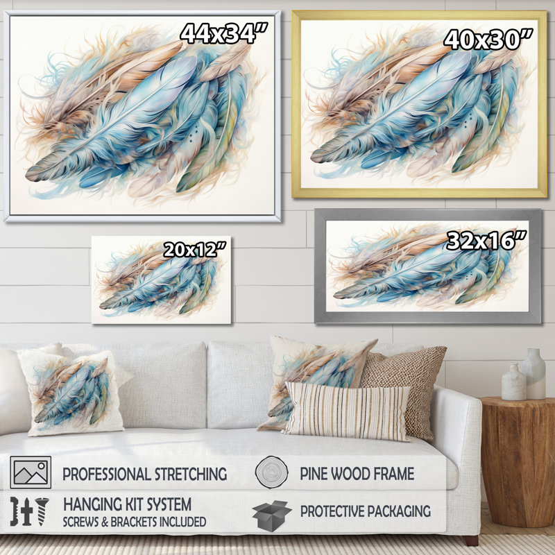 «Graceful Quills II - Feathers», reproduction d'art mural, H 34 po x l 44 po, Cadre flottant blanc