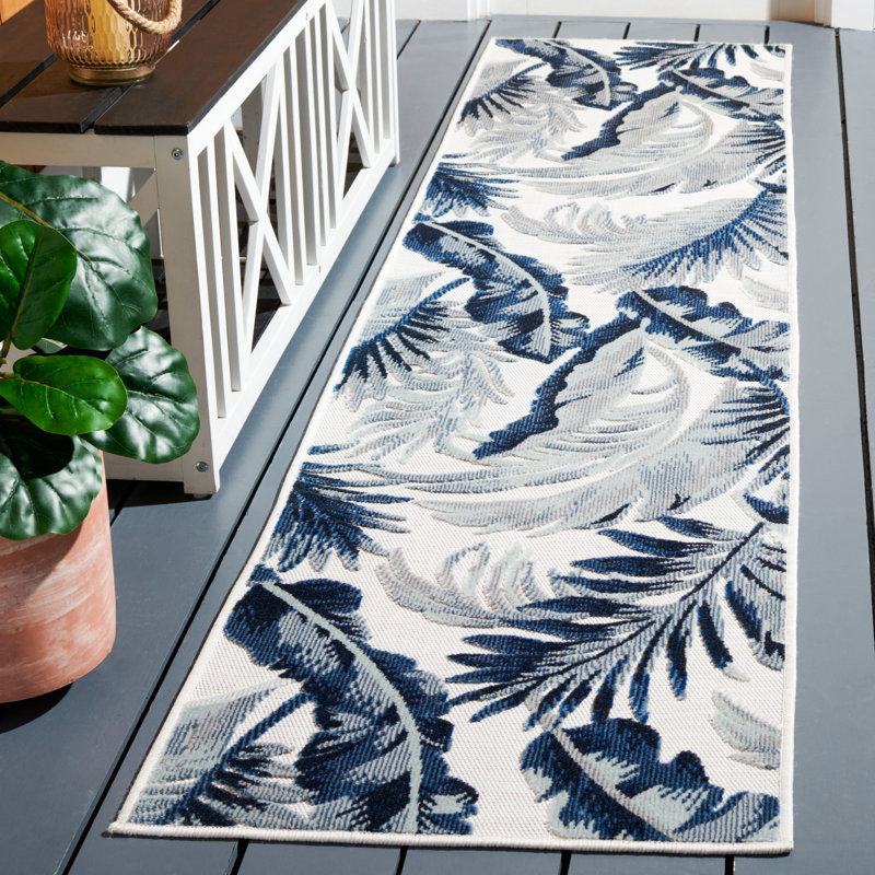 Sandisfield Floral Ivory/Navy/Gray Indoor / Outdoor Area Indoor/Outdoor Area Rug, Runner 2' x 9'