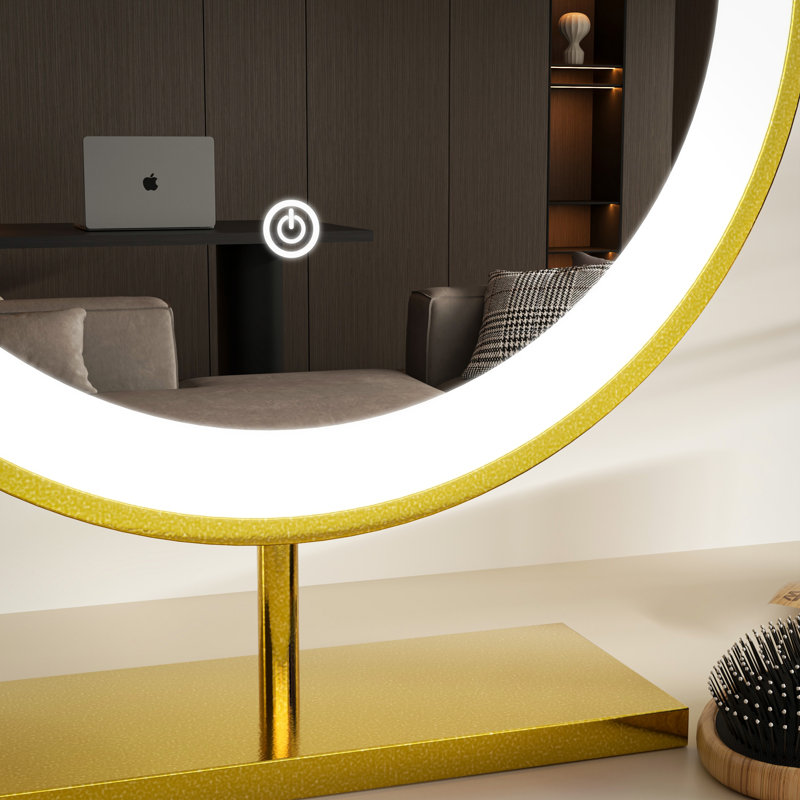 Round Makeup LED Mirror, Gold