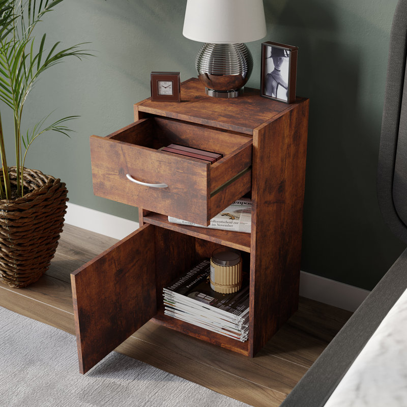 Baraa 30 cm W Bedside Table, Rustic Brown, Individual