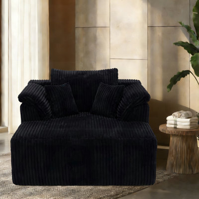 Masir Chaise Lounge Indoor with Lumbar Pillows ,No Assembly Required. Black Corduroy