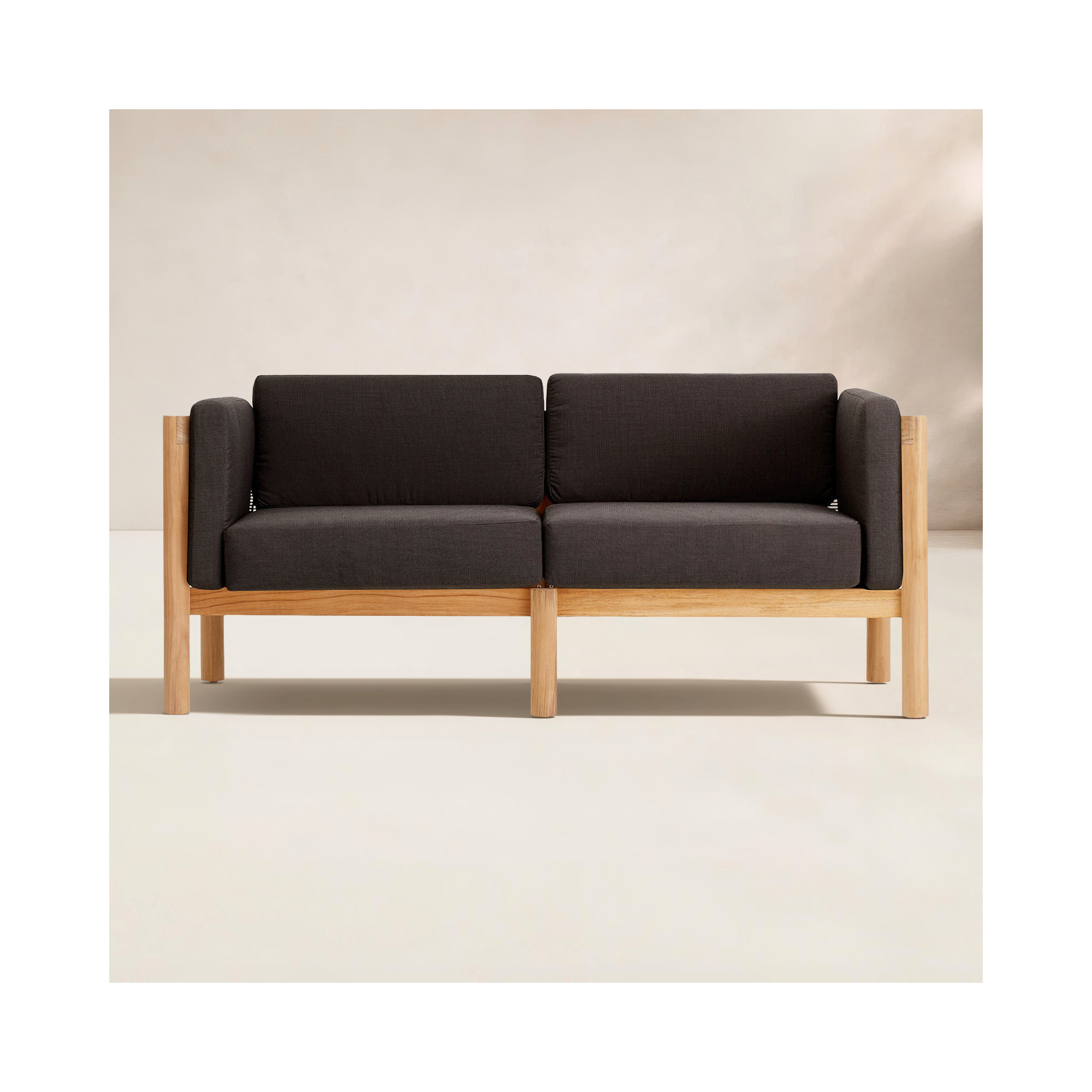 Haven Teak Outdoor Sofa with Sunbrella Cushions, Sunbrella Coal