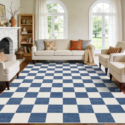 Tapis lavable à carreaux 5 x 7 po - Velours court, résistant aux taches et envers TPR antidérapant
