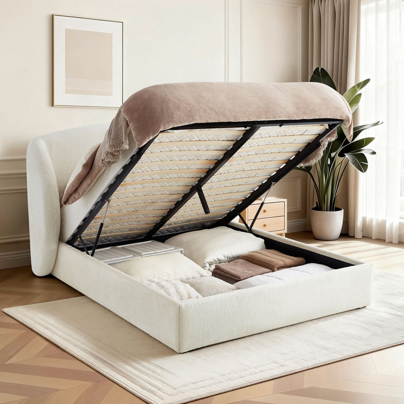 Modern Chenille-Style & Water-Repellent Upholstered Wingback Headboard Platform Bed, Queen
