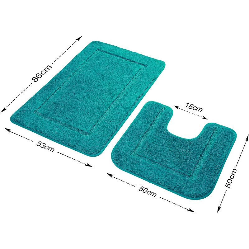 2 Piece Set Rectangle/u-shaped Bath Mat , Turquoise