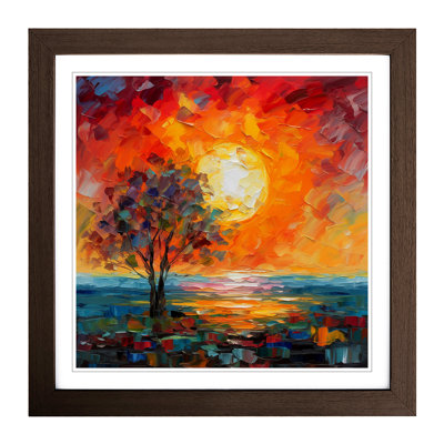 Sunset Palette Knife Painting No.2 - Single Picture Frame Print on Wood