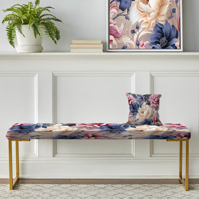 Banc floral rembourré or