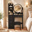 Ensemble coiffeuse de 80 cm de large avec miroir lumineux DEL tricolore, 5 tiroirs et tabouret rembourré-2046359636