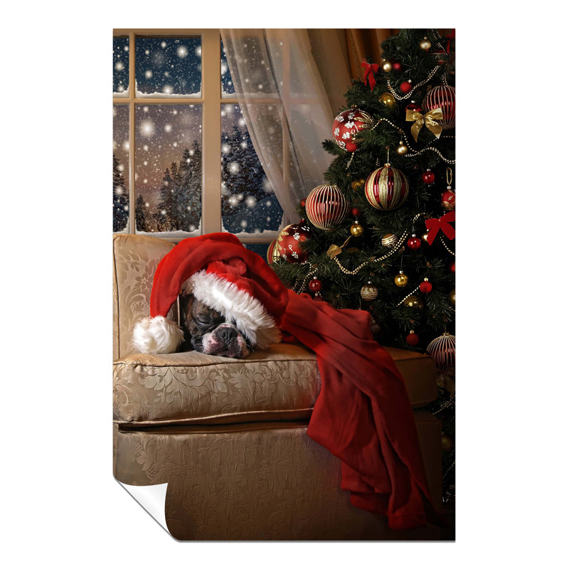 Dog Waiting For Santa By The Christmas Tree - No Frame Print, 91cm H x 61cm W