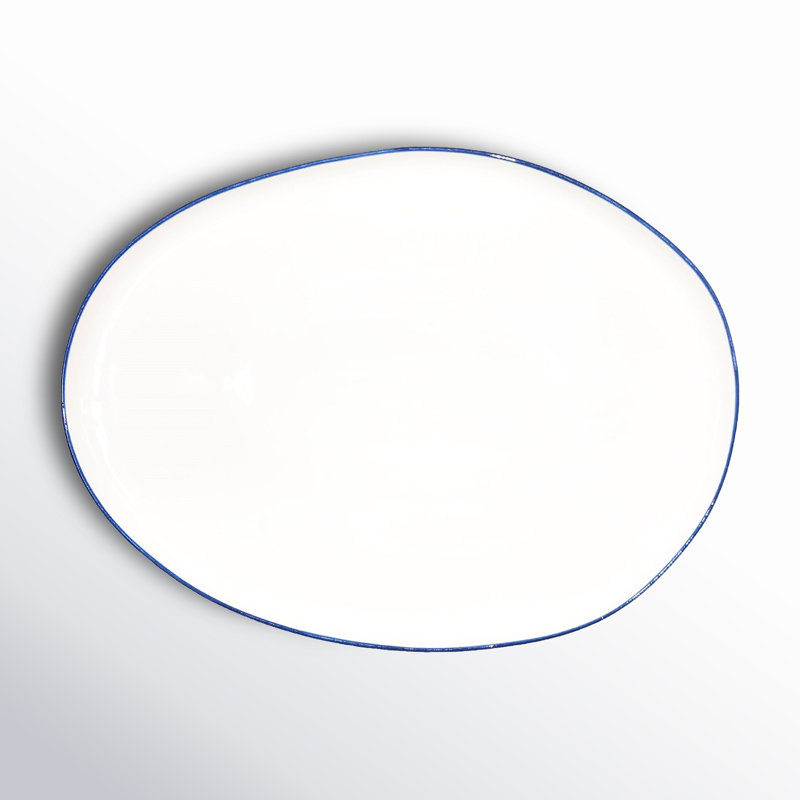 Canvas Home Abbesses Colored Rim Porcelain Serving Platter, Blue Rim