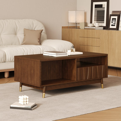 Keit 47" Mid Century Modern Coffee Table Suitable Wooden Walnut Coffee Table With 2 Drawers And Open Storage For Living Room Apartment by Corrigan Studio