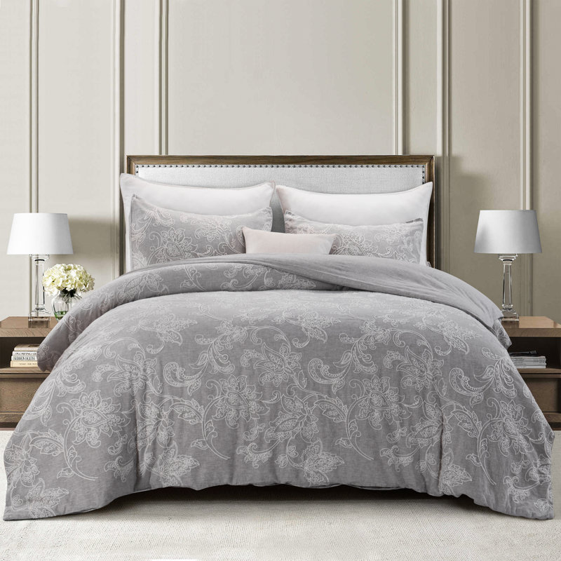 Ensemble de housse de couette en mélange de lin brodé , Housse de couette très grand + 2 taies décoratives