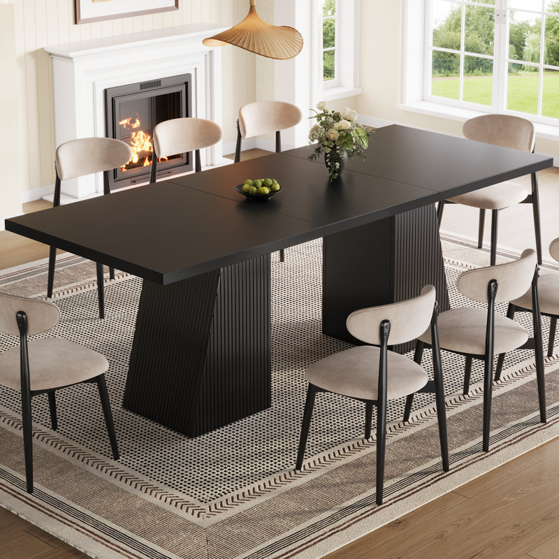Extendable Dining Table 120–160cm with Trapezoidal Grooved Legs – Oak or Black, Black