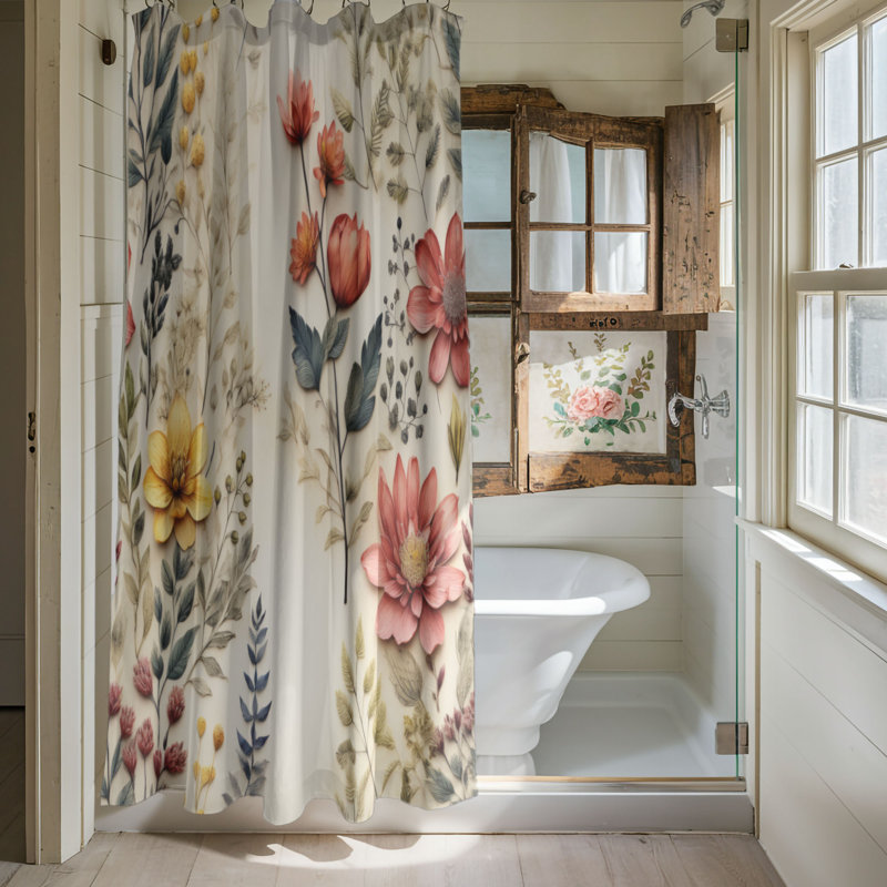 Edgy Florals - Premium Shower Curtain, 74"H x 71"W