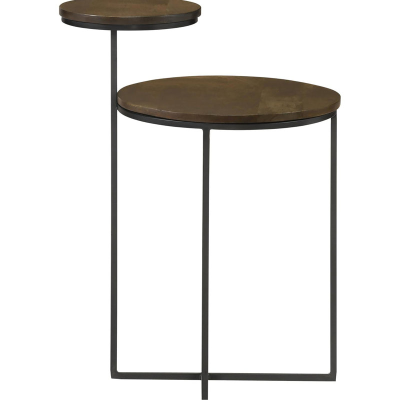 2 tables d'appoint de style rustique - bois de manguier naturel et base bronze industriel