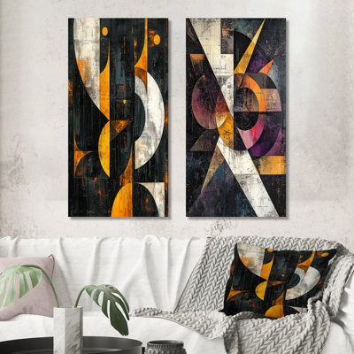 «Yellow Fragment Abstract Shapes I», ensemble de 2 reproductions d'art abstrait