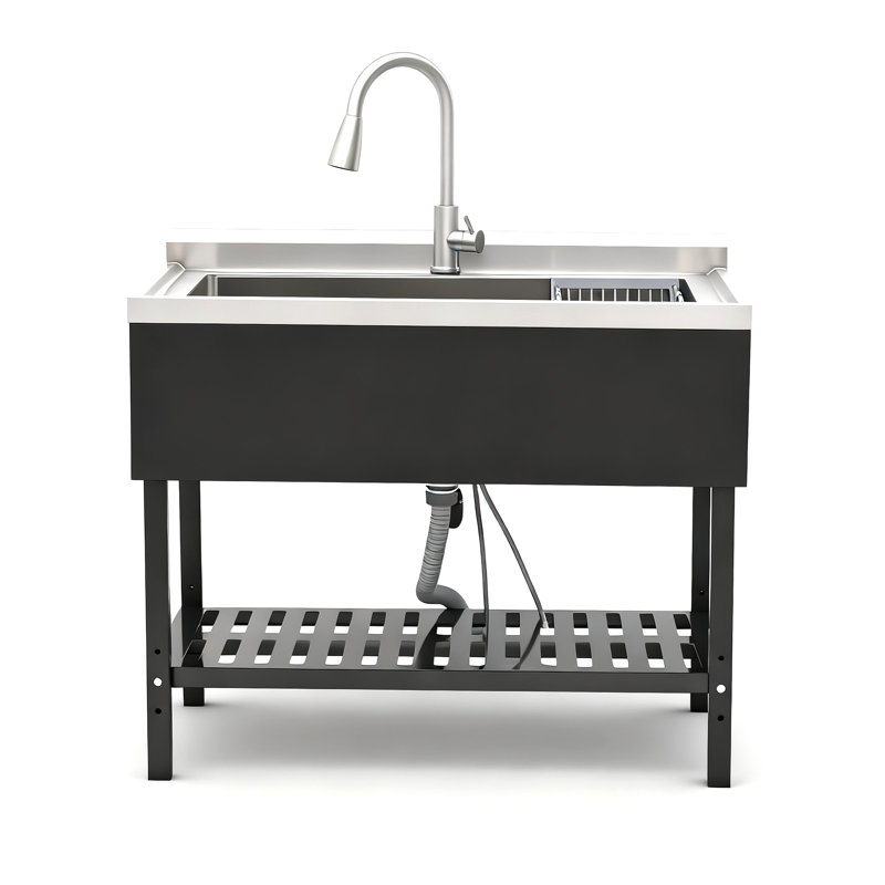 Évier utilitaire autoportant en acier inoxydable de 101,6 cm x 61 cm (40 po x 24 po), grand bac unique, pour buanderie, cuisine, garage ou usage extérieur.