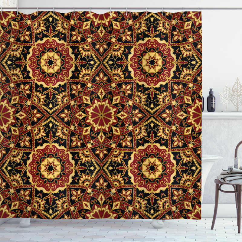 East Urban Home Turkish Pattern Shower Curtain Dark Byzantine Ruby Mustard Black, 70" H x 69" W