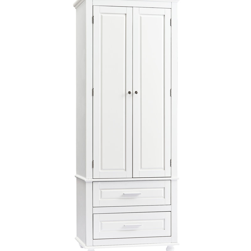 Grande armoire blanche avec deux tiroirs et une tablette réglable pour le rangement de la cuisine - Matériau, glissières de tiroir en métal, poignées à charnières basculantes, disposition