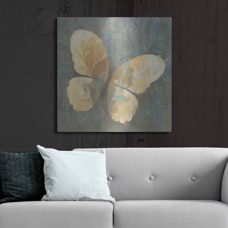 Art mural en métal luxueux «Damask Butterfly 2» par Albena Hristova, H 36 po x l 36 po