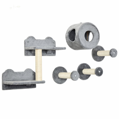 5PCs Cat Wall Shelves, Pet Wall-mounted Climbing Set with Condo, Cushion, Scratching Post, and Jumping Platforms for Feline Activity