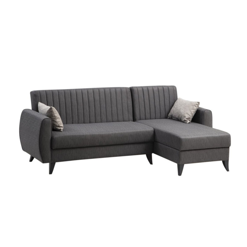 Stylish Corner Sofa Bed, Dark Grey, 87.8 x 33.9 x 51.2 inches | Durable Metal/Wood Frame, Linen Textured Polyester Upholstery, Comfortable 26 DNS Sponge Seating, Perfect for Small Spaces & Modern Living Rooms