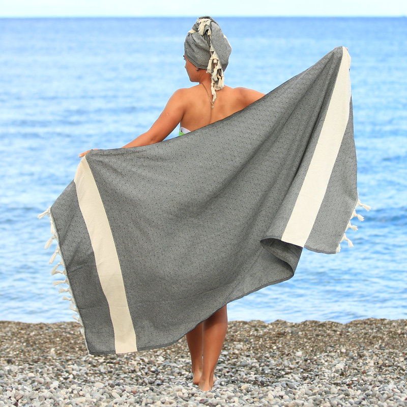 Serviette de plage en coton Astrea, Noir
