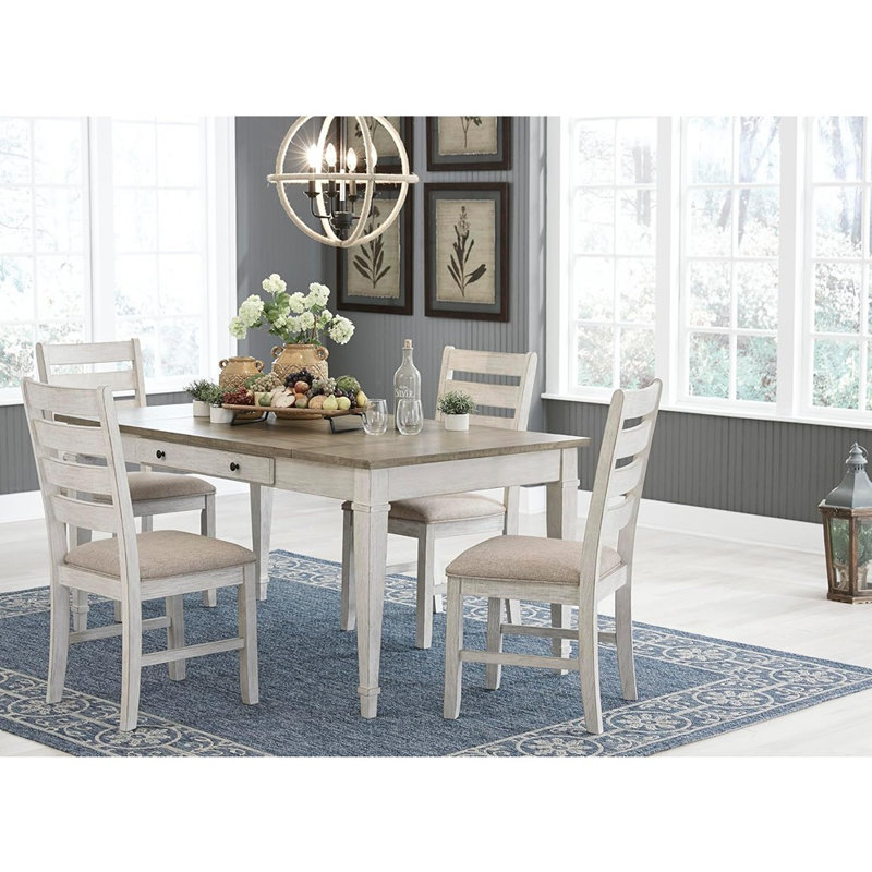Ensemble de 2 chaises de salle à manger style campagne moderne Skempton, blanc et brun clair