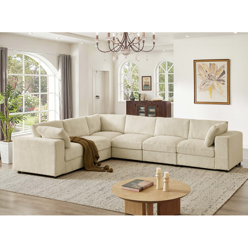 Bamppieles Corduroy Upholstered Modular Sectional, Velours côtelé beige