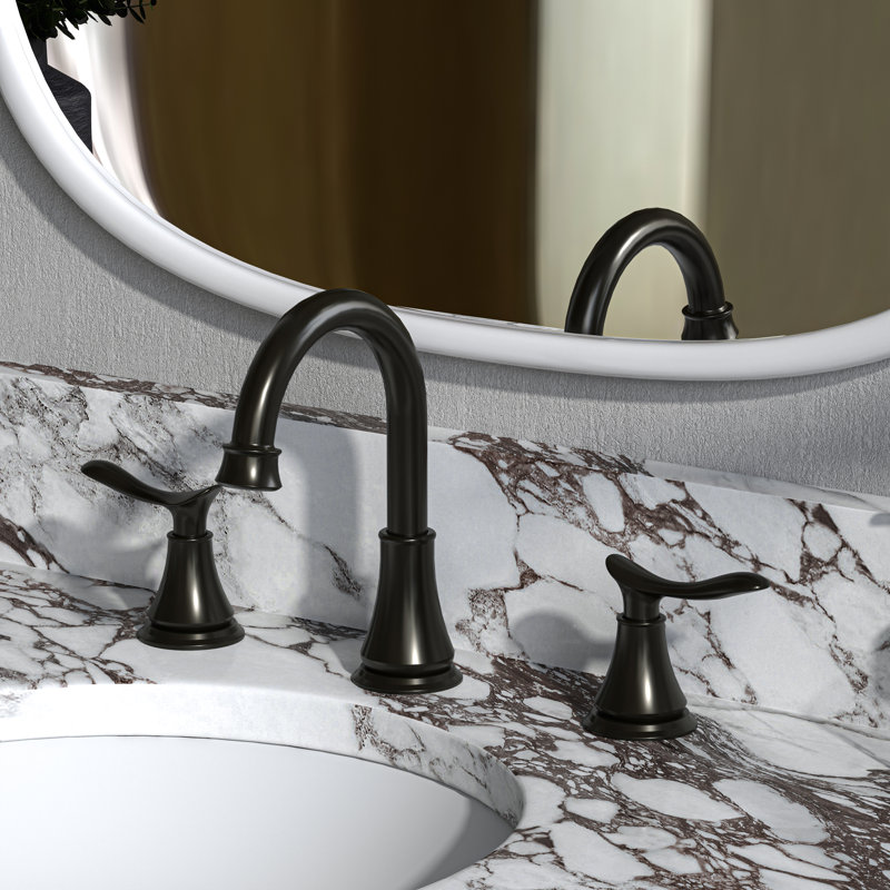Robinet de lavabo de salle de bain espacé à 2 poignées 8 pouces avec bonde escamotable et tuyaux d'alimentation, Noir mat