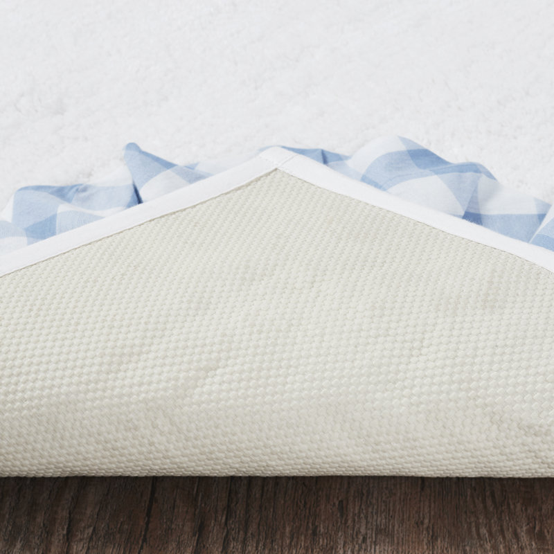 Annie Buffalo Check 100% Cotton Non-Slip Bath Mat, 20" W x 30" L, Dusk Blue