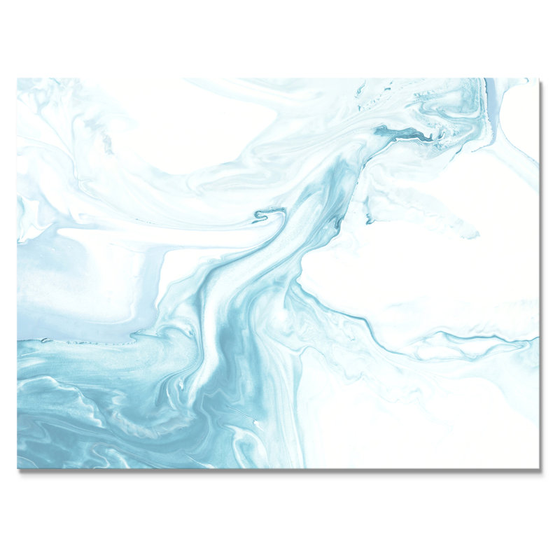 Art en marbre liquide bleu clair et blanc - peinture sur toile, H 34 po x l 44 po, Toile tendue