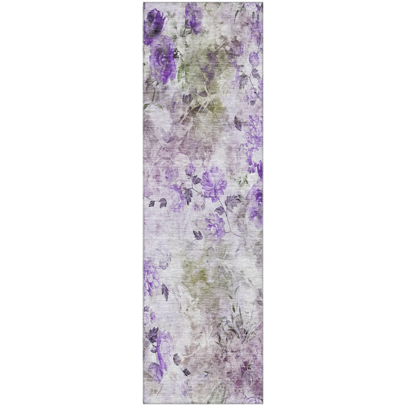 Premium Machine Washable Prisco Purple Rug, Runner 2'3" x 7'6"