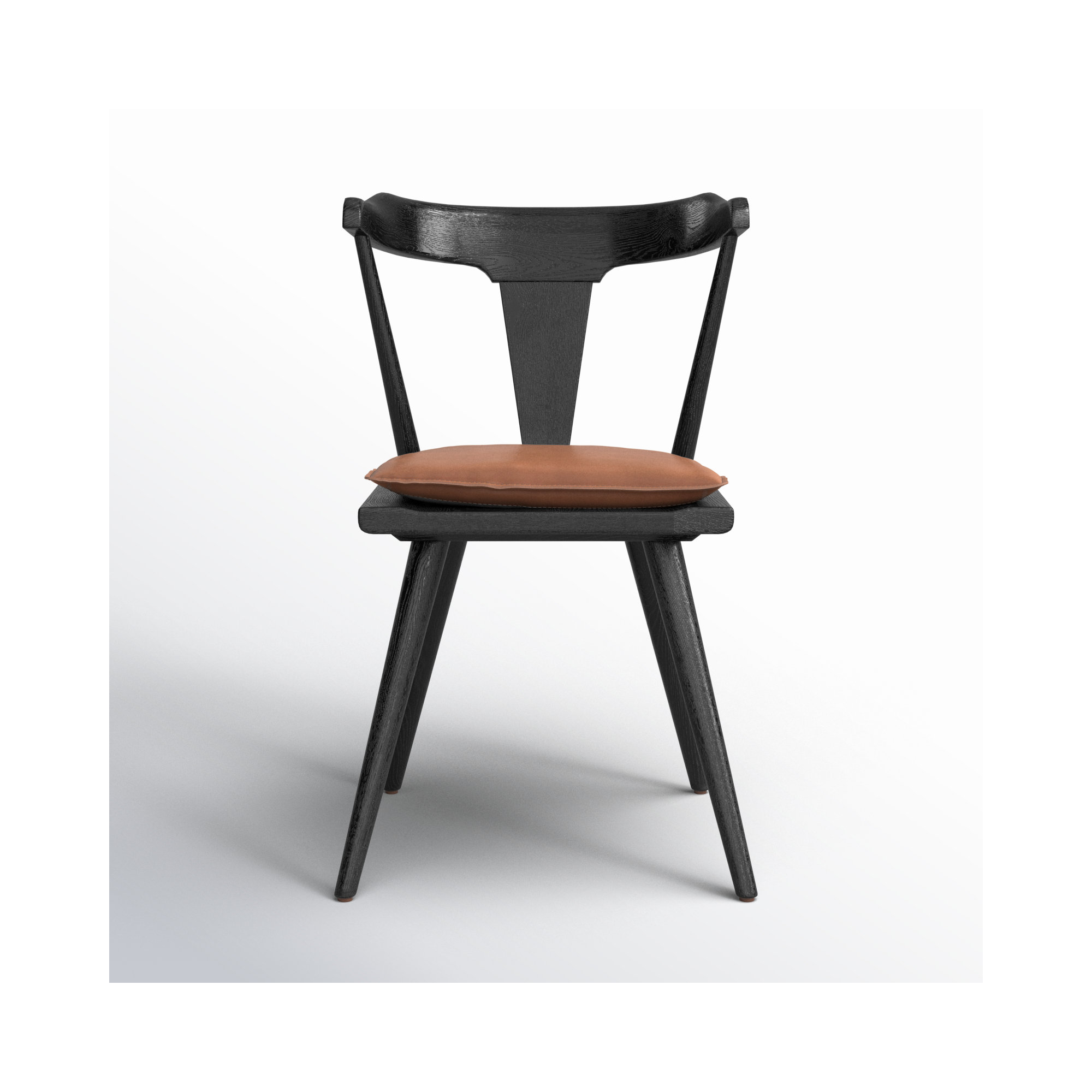 Lodi Dining Chair With Cushion, Whiskey Saddle, Black Oak