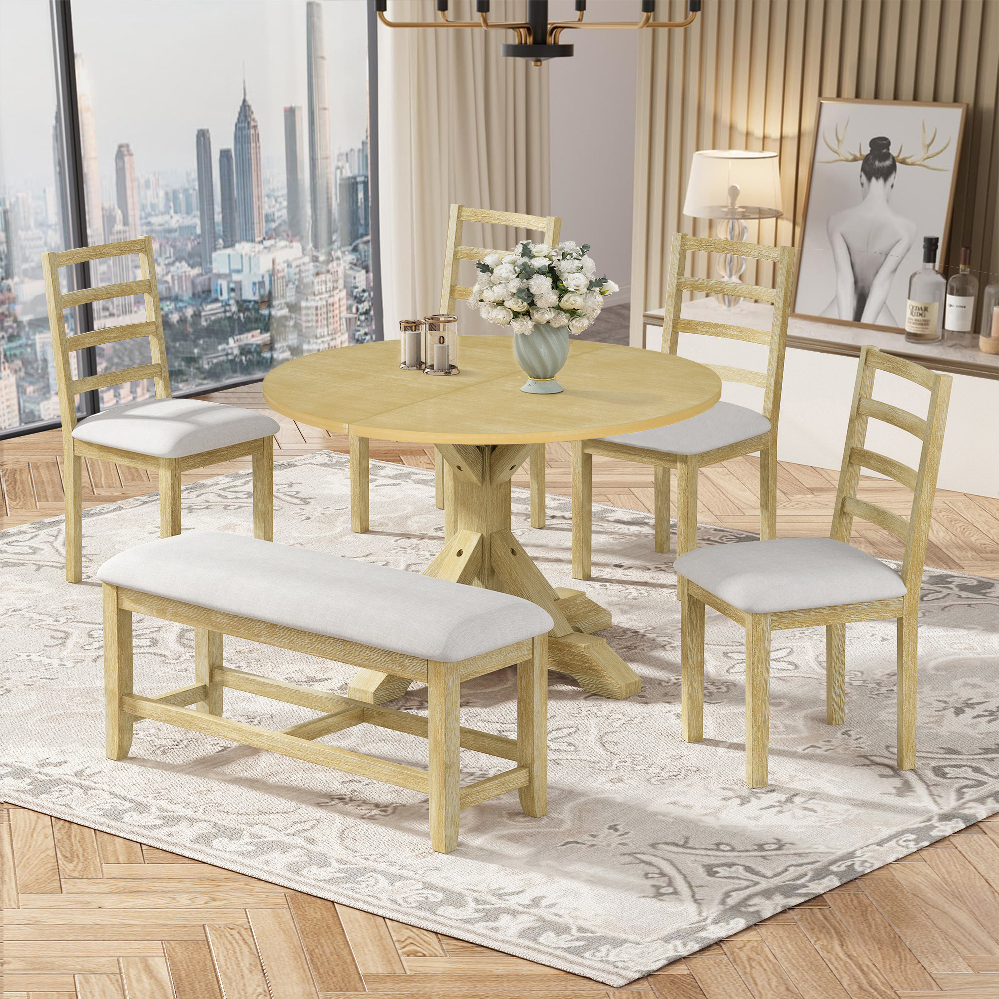 Lark Manor 6-Piece Farmhouse Extendable Pedestal Dining Table Set ...